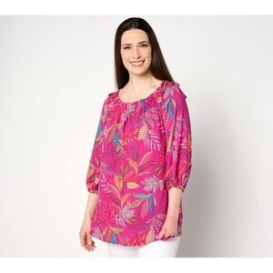 Susan Graver Women's Top Sz XL PURE Rayon Woven -Sleeve Peasant Pink A649300